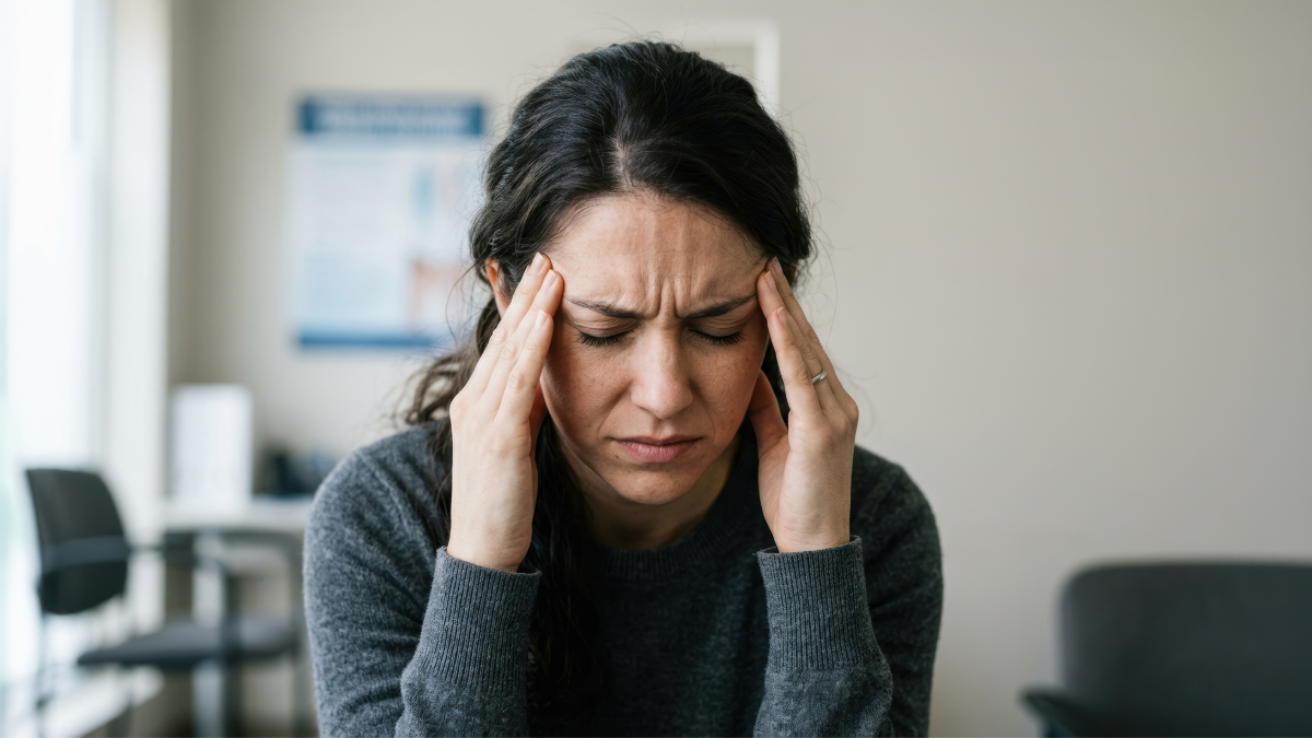 A woman with a migraine headache
