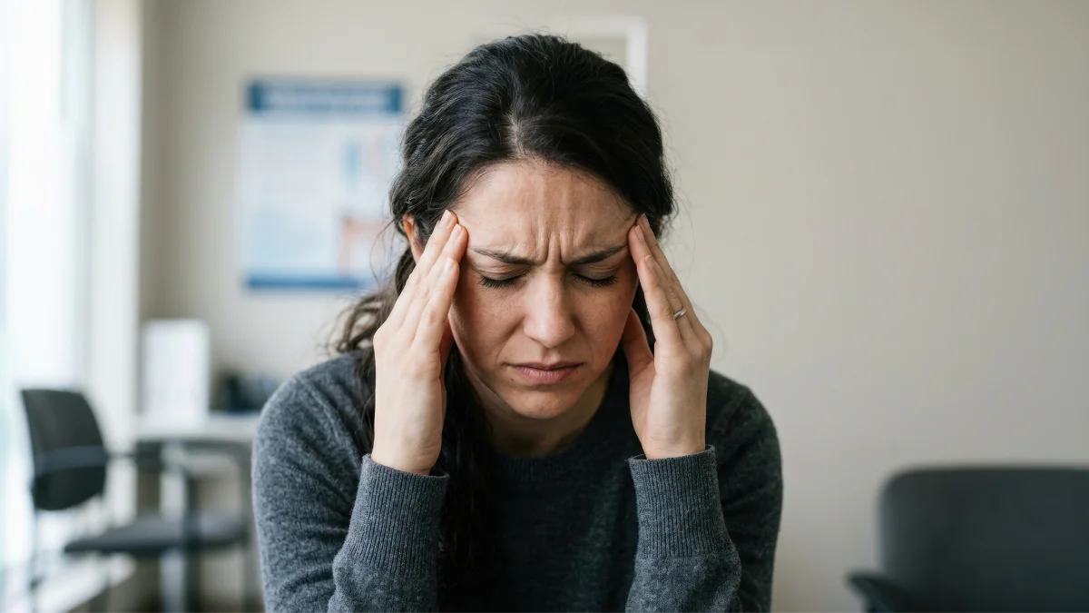 A woman with a migraine headache